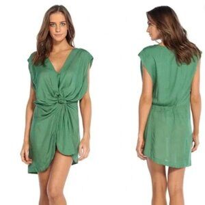 Vix sleeveless cover up dress. Deep V at neckline, knot detail
